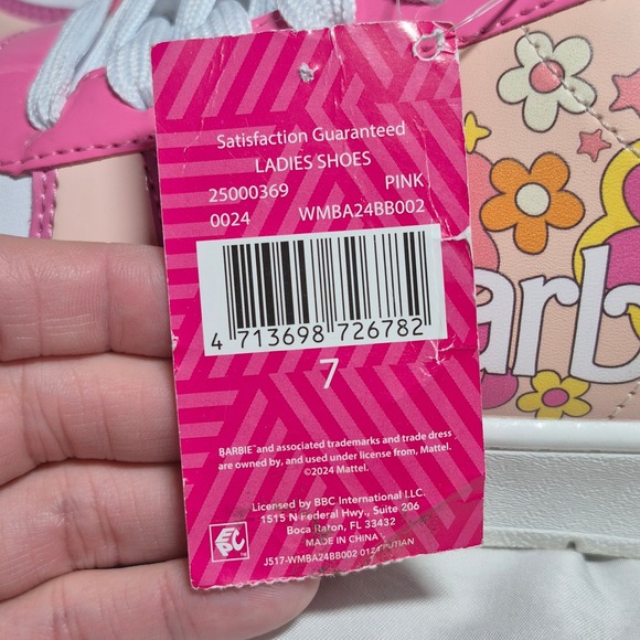 Barbie pink white lace up floral sneakers womens size 7 - Picture 8 of 16